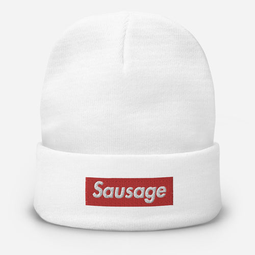 White Sausage Box Logo Beanie